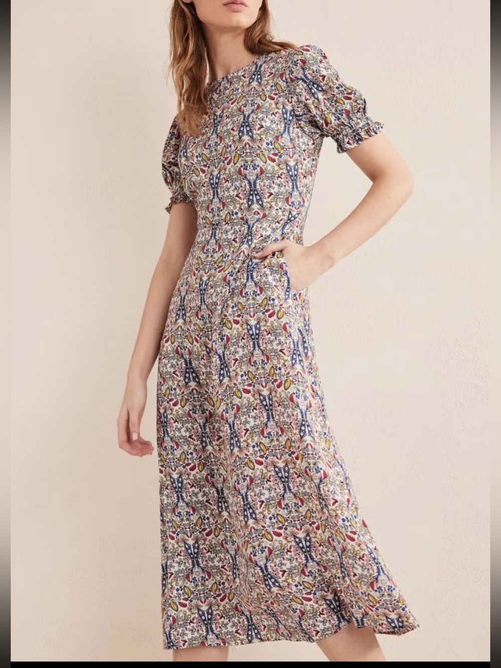 NWT Boden Corinne Midi Dress Floral Puff Sleeve Size 2P Paisley